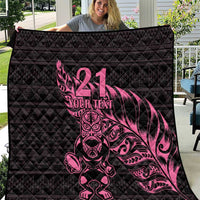 New Zealand Rugby Warrior Custom Quilt Pink Fern Taniko Motif