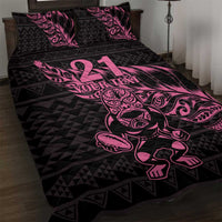 New Zealand Rugby Warrior Custom Quilt Bed Set Pink Fern Taniko Motif