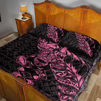 New Zealand Rugby Warrior Custom Quilt Bed Set Pink Fern Taniko Motif
