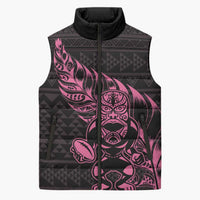 New Zealand Rugby Warrior Custom Sleeveless Puffer Jacket Pink Fern Taniko Motif LT9 Unisex Pink - Polynesian Pride