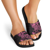 New Zealand Rugby Warrior Custom Slide Sandals Pink Fern Taniko Motif - Polynesian Pride