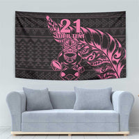 New Zealand Rugby Warrior Custom Tapestry Pink Fern Taniko Motif