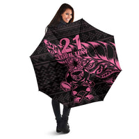 New Zealand Rugby Warrior Custom Umbrella Pink Fern Taniko Motif LT9 - Polynesian Pride