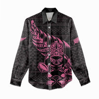 New Zealand Rugby Warrior Custom Women Casual Shirt Pink Fern Taniko Motif LT9 - Polynesian Pride