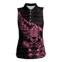 New Zealand Rugby Warrior Custom Women Sleeveless Polo Shirt Pink Fern Taniko Motif
