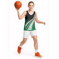 Green Silver Fern Spirit Taniko Tukutuku Personalised Basketball Jersey - Polynesian Pride