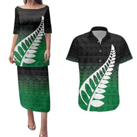 Green Silver Fern Spirit Taniko Tukutuku Personalised Couples Matching Puletasi and Hawaiian Shirt LT9 Green - Polynesian Pride