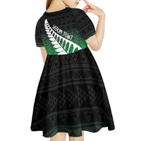 Green Silver Fern Spirit Taniko Tukutuku Personalised Kid Short Sleeve Dress