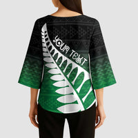 Green Silver Fern Spirit Taniko Tukutuku Personalised Kimono Sleeve Blouse - Polynesian Pride