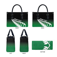 Green Silver Fern Spirit Taniko Tukutuku Personalised Leather Bag - Polynesian Pride