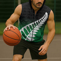 Green Silver Fern Spirit Taniko Tukutuku Personalised Sleeveless Zip Hoodie LT9 - Polynesian Pride