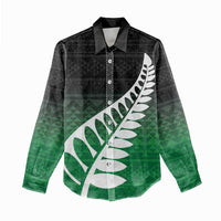 Green Silver Fern Spirit Taniko Tukutuku Personalised Women Casual Shirt LT9 - Polynesian Pride