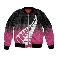 Pink Silver Fern Spirit Taniko Tukutuku Personalised Bomber Jacket LT9 Unisex Pink - Polynesian Pride