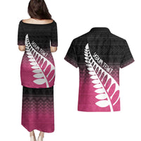 Pink Silver Fern Spirit Taniko Tukutuku Personalised Couples Matching Puletasi and Hawaiian Shirt LT9 - Polynesian Pride