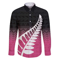 Pink Silver Fern Spirit Taniko Tukutuku Personalised Family Matching Short Sleeve Bodycon Dress and Hawaiian Shirt LT9 Dad's Shirt - Long Sleeve Pink - Polynesian Pride