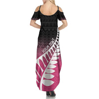 Pink Silver Fern Spirit Taniko Tukutuku Personalised Family Matching Summer Maxi Dress and Hawaiian Shirt LT9 - Polynesian Pride