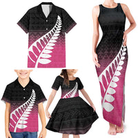 Pink Silver Fern Spirit Taniko Tukutuku Personalised Family Matching Tank Maxi Dress and Hawaiian Shirt LT9 - Polynesian Pride
