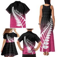 Pink Silver Fern Spirit Taniko Tukutuku Personalised Family Matching Tank Maxi Dress and Hawaiian Shirt LT9 - Polynesian Pride
