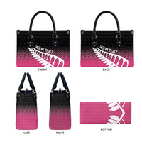 Pink Silver Fern Spirit Taniko Tukutuku Personalised Leather Bag - Polynesian Pride