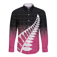 Pink Silver Fern Spirit Taniko Tukutuku Personalised Long Sleeve Button Shirt