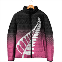 Pink Silver Fern Spirit Taniko Tukutuku Personalised Padded Jacket - Polynesian Pride