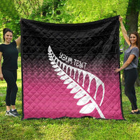 Pink Silver Fern Spirit Taniko Tukutuku Personalised Quilt