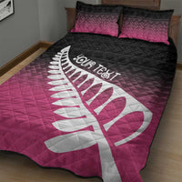 Pink Silver Fern Spirit Taniko Tukutuku Personalised Quilt Bed Set