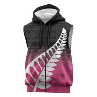 Pink Silver Fern Spirit Taniko Tukutuku Personalised Sleeveless Zip Hoodie LT9 Pink - Polynesian Pride