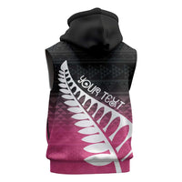 Pink Silver Fern Spirit Taniko Tukutuku Personalised Sleeveless Zip Hoodie LT9 - Polynesian Pride