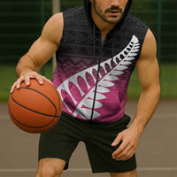 Pink Silver Fern Spirit Taniko Tukutuku Personalised Sleeveless Zip Hoodie LT9 - Polynesian Pride