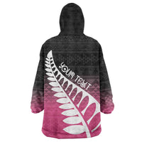 Pink Silver Fern Spirit Taniko Tukutuku Personalised Wearable Blanket Hoodie