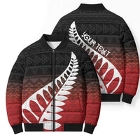 Red Silver Fern Spirit Taniko Tukutuku Personalised Bomber Puffer Jacket - Polynesian Pride