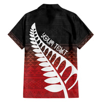 Red Silver Fern Spirit Taniko Tukutuku Personalised Family Matching Off The Shoulder Long Sleeve Dress and Hawaiian Shirt