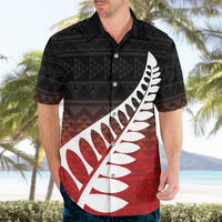 Red Silver Fern Spirit Taniko Tukutuku Personalised Hawaiian Shirt