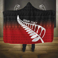 Red Silver Fern Spirit Taniko Tukutuku Personalised Hooded Blanket