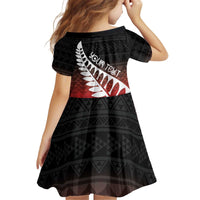 Red Silver Fern Spirit Taniko Tukutuku Personalised Kid Short Sleeve Dress