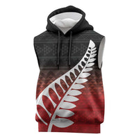 Red Silver Fern Spirit Taniko Tukutuku Personalised Sleeveless Hoodie - Polynesian Pride