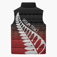Red Silver Fern Spirit Taniko Tukutuku Personalised Sleeveless Puffer Jacket - Polynesian Pride