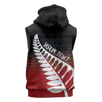 Red Silver Fern Spirit Taniko Tukutuku Personalised Sleeveless Zip Hoodie LT9 - Polynesian Pride