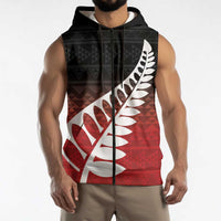 Red Silver Fern Spirit Taniko Tukutuku Personalised Sleeveless Zip Hoodie LT9 - Polynesian Pride