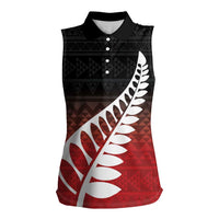 Red Silver Fern Spirit Taniko Tukutuku Personalised Women Sleeveless Polo Shirt LT9 Female Red - Polynesian Pride