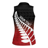 Red Silver Fern Spirit Taniko Tukutuku Personalised Women Sleeveless Polo Shirt LT9 - Polynesian Pride