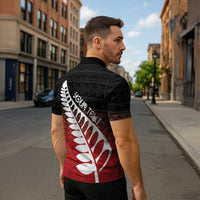 Red Silver Fern Spirit Taniko Tukutuku Personalised Zipper Polo Shirt - Polynesian Pride