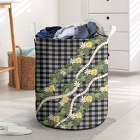 Aloha Puakenikeni Anthurium Pikake Lei Laundry Basket Black Hawaiian Palaka Pattern