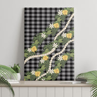 Aloha Puakenikeni Anthurium Pikake Lei Canvas Wall Art Black Hawaiian Palaka Pattern
