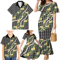 Aloha Puakenikeni Anthurium Pikake Lei Family Matching Mermaid Dress and Hawaiian Shirt Black Hawaiian Palaka Pattern LT9 - Polynesian Pride