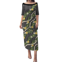 Aloha Puakenikeni Anthurium Pikake Lei Family Matching Puletasi and Hawaiian Shirt Black Hawaiian Palaka Pattern LT9 Mom's Dress Black - Polynesian Pride