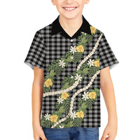 Aloha Puakenikeni Anthurium Pikake Lei Family Matching Puletasi and Hawaiian Shirt Black Hawaiian Palaka Pattern LT9 Son's Shirt Black - Polynesian Pride