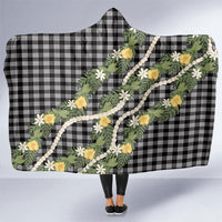 Aloha Puakenikeni Anthurium Pikake Lei Hooded Blanket Black Hawaiian Palaka Pattern