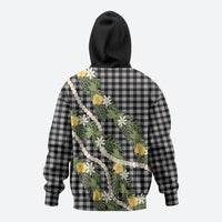 Aloha Puakenikeni Anthurium Pikake Lei Hoodie Black Hawaiian Palaka Pattern